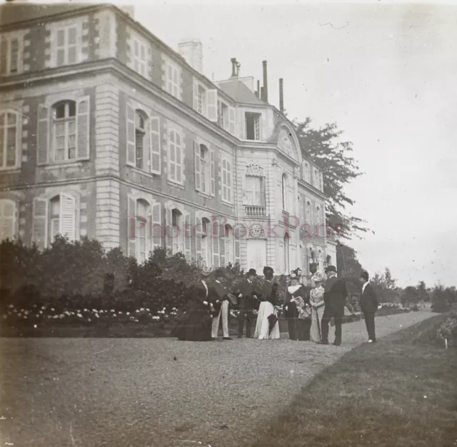 FRANCE Château Femme Mode c1900 Photo Stereo Plaque de verre V26L10n2