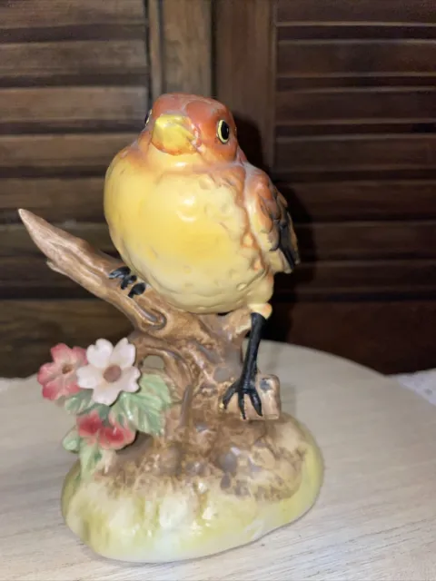 American Goldfinch Figurine Bird WithFlowers Floral Home Decor Branch