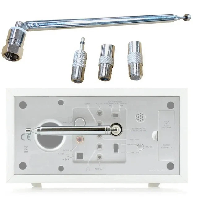 Silver 74cm Telescope Antenna Replacement F Male Audio DAB FM Radio FM AM Car