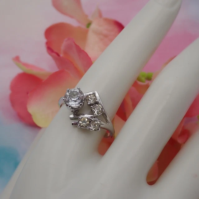 Vintage Park Lane Clear Crystal Silver Tone Size 9 Ring