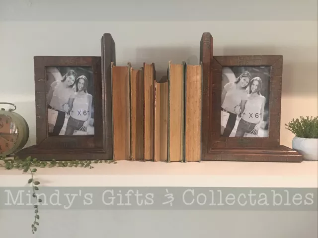 Pair of Antique Style Solid Wood Photo Frame Book Ends Bookends Ornament