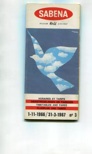 Horaire - Timetable Sabena Hiver 1966/1967