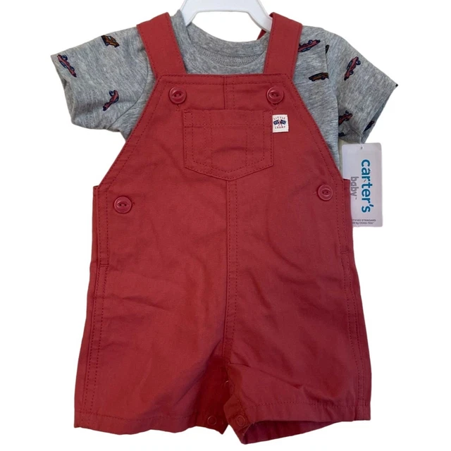 Carters Little Champ Overalls 2 Piece Set w/ Car T-shirt Size 3m NWT 100% Cotton
