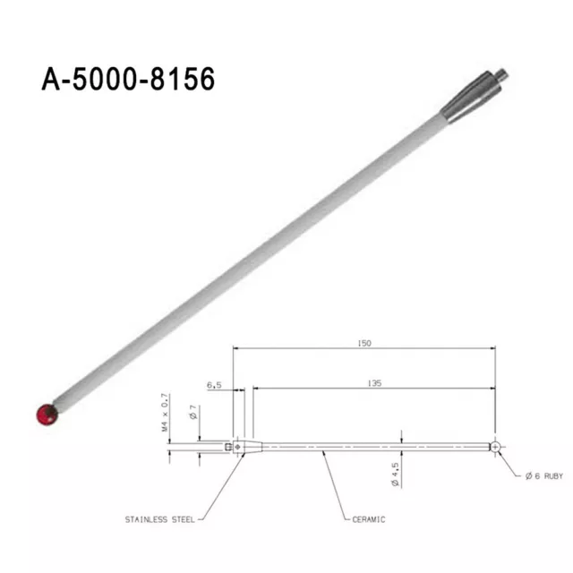 CMM Touch-Probe Stylus 6mm Ru By Ball 150mm Length Ceramic Stem A-5000-8156