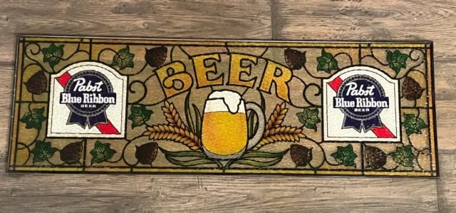 Vintage Pabst Blue Ribbon Faux Stain Glass Beer Sign. 36 x 12