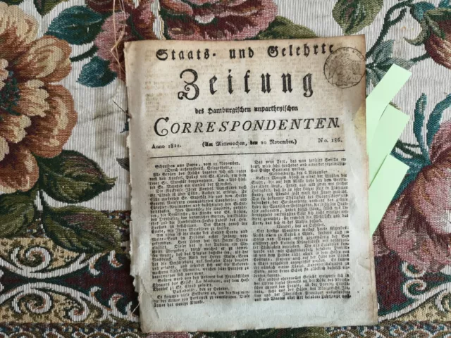 1811 Zeitung  Hamburg 186 Napoleon in Düsseldorf Aachen Uue-Suislepa Estland