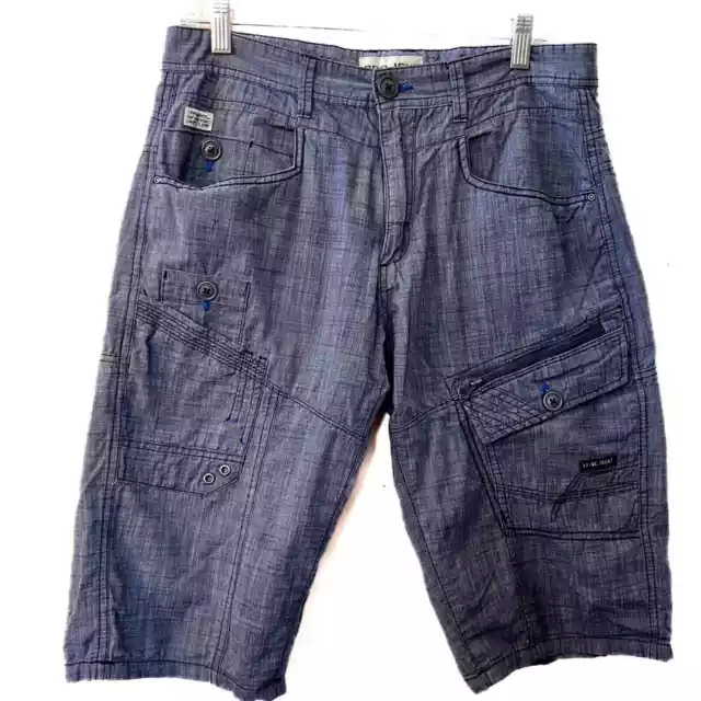 PROJEK RAW Cargo Bermuda Shorts Size 32 Blue Denim 9 Pockets 24" Length Y2K