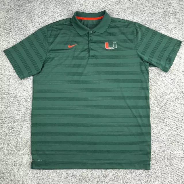 Miami Hurricanes Polo Mens XL Nike Shirt Dri Fit Green Stripe U Logo Canes Golf