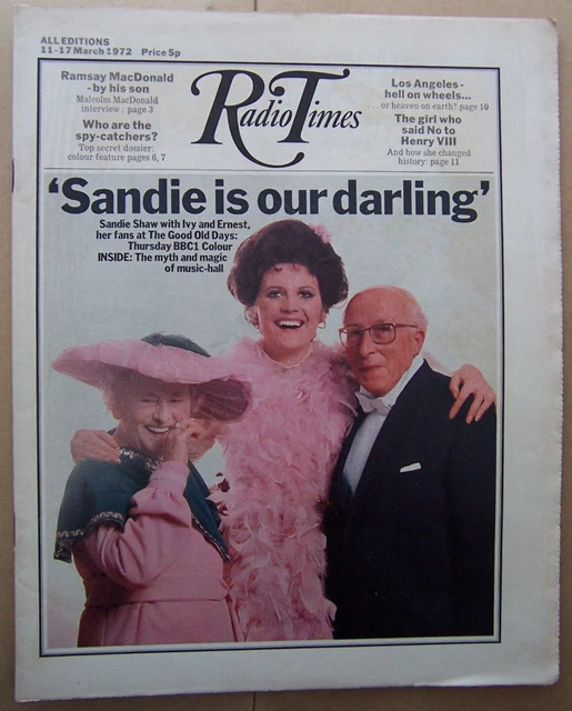 RADIO TIMES/1972/SANDIE SHAW/EARTHA Kitt/Anthony Hopkins/Julian Glover ...