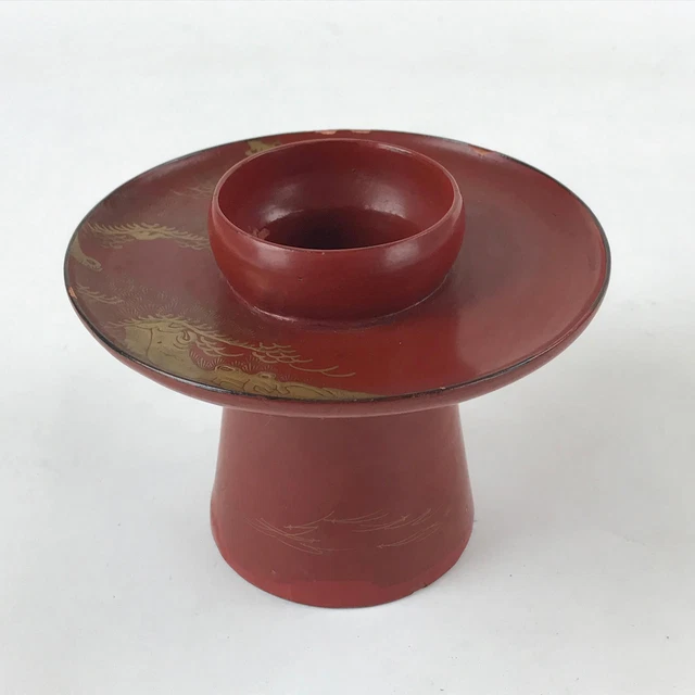 Japanese Wooden Lacquered Sake Cup Stand Vtg Red Gold Sakazuki Stand L49