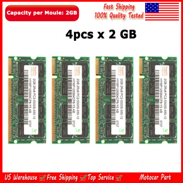 4pcs 2GB (8GB) Hynix 2GB RAM Laptop Memory PC2-5300 DDR2 667Mhz 200pin Non-ECC