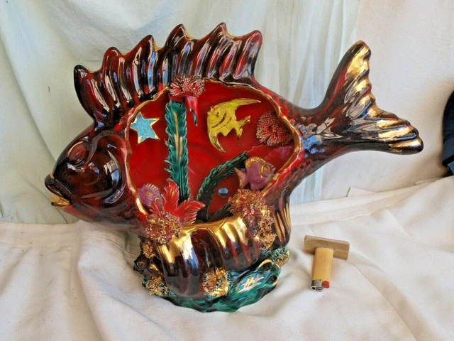GROS POISSON VALLAURIS CERAMIQUE LAMPE VEILLEUSE AMBIANCE RASCASSE