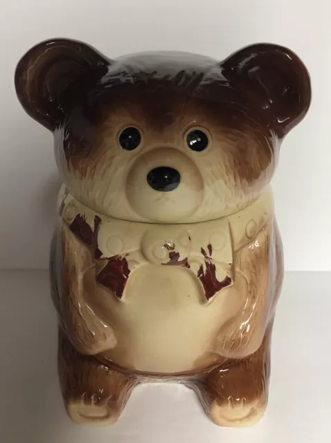 Vintage Brown Teddy Bear Ceramic Cookie Jar - Made In Japan