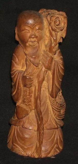 Vintage Chinese Hand Carved Decorative Wooden Craft Monk Figure Rare Collectible