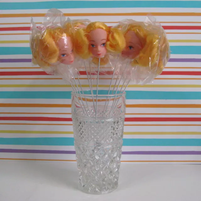 Vtg Fashion Doll Head Pick 12 Bright Blonde 1.5" Head 8.5" Total New Old Stock