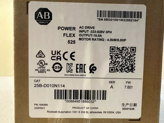 25B-D010N114 2022 SER A Allen-Bradley PowerFlex 525 4kW 5Hp AC Drive 25BD010N114