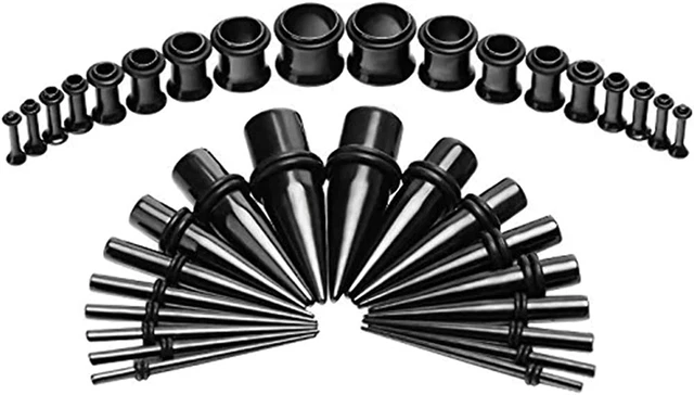 14G-00G 36 Pcs Ear Gauges Stretching Kit Tapers Plugs Eyelets Implant Grade Stee