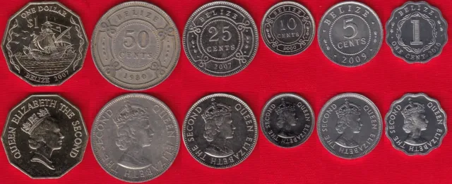 Belize set of 6 coins: 1 cent - 1 dollar 1980-2010