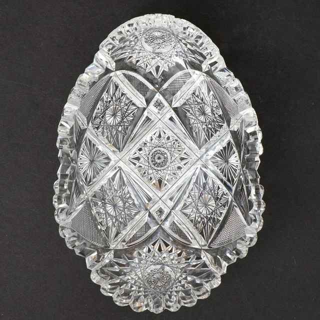 American Brilliant Period Cut Glass Hobstar Diamond Ovide Bowl