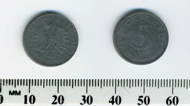 Austria 1965 - 5 Groschen Zinc Coin - Imperial Eagle with Austrian shield