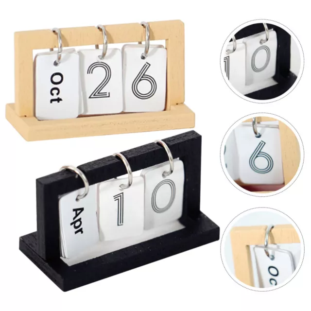 2 Mini Desk Calendars 2023-2024 - Wooden Perpetual Flip Stand for Office/Home