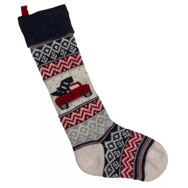 Pottery Barn Kids Natural Fair Isle Christmas Stocking XL Red Truck Wool Blend