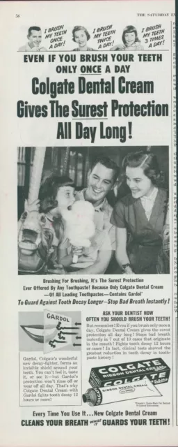 1955 Colgate Ribbon Dental Cream Vintage Print Ad Toothpaste Cotton Candy SP2