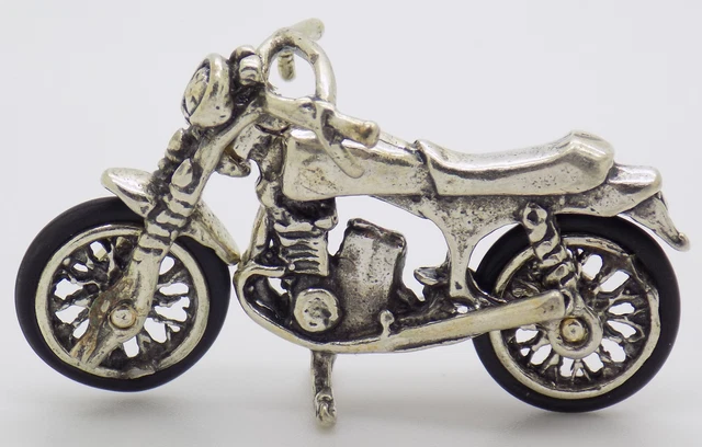 Vintage Italian Handmade Genuine Silver Dollhouse Motorbike Miniature Figurine