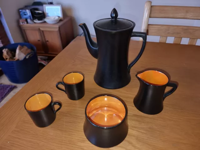 Art Deco W&R Carlton Ware Lustre Part Coffee Set Black Matt & Orange Lustre