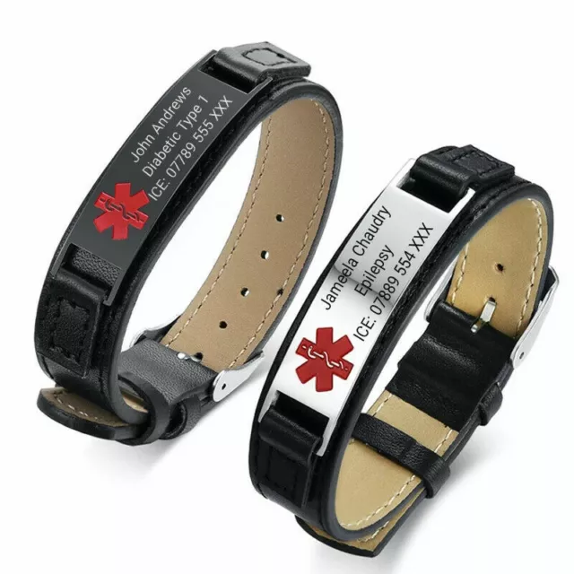 Customised Personalised Engraving Medical Alert Bracelet Stainless Steel ID Name