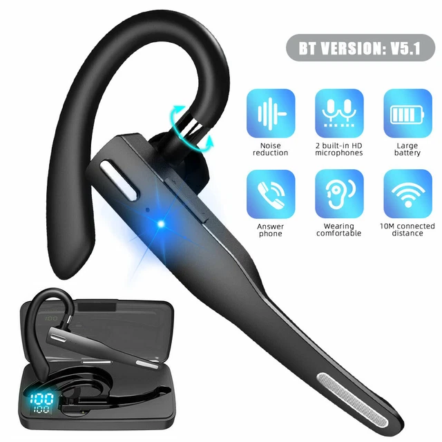 Trucker Wireless Headset Bluetooth 5.1 Earpiece Dual Mic Earbud Noise Cancellin