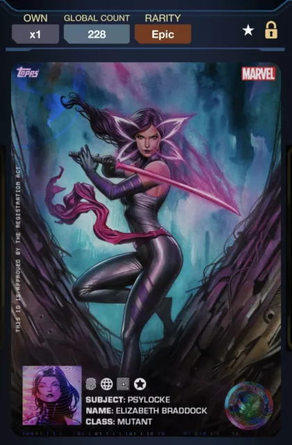 Topps Marvel Collect X-Men Collection Registration Act Psylocke EPIC