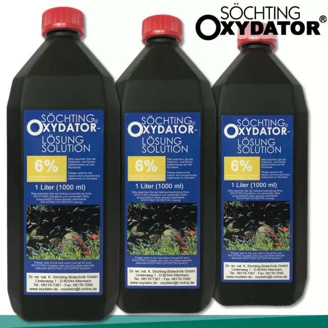 Söchting 3x 1L Oxydator Solution 6% Peroxyde D'Hydrogène Étang Aquarium Algues