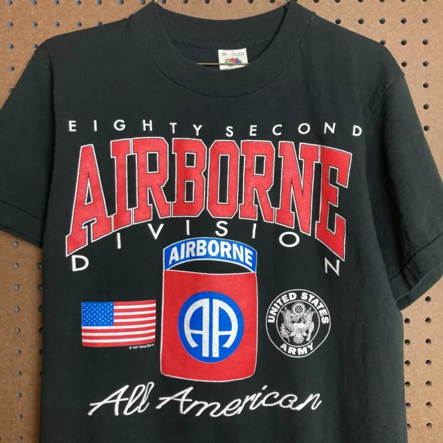 Vintage 90s United States Army Airborne Single Stitch Black T-shirt Size Medium