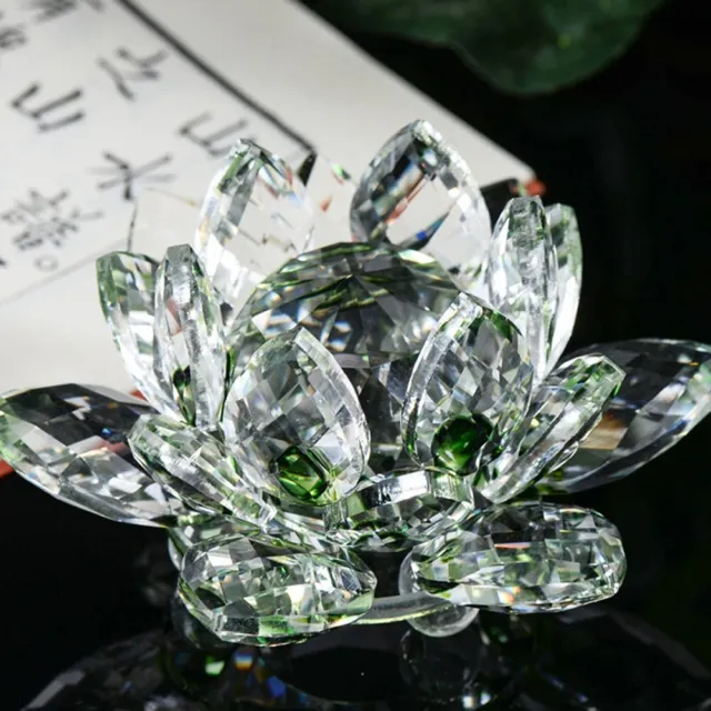 Crystal Lotus Ornament Feng Shui Glass Decor Home Desktop Art Adorn Girls Gift