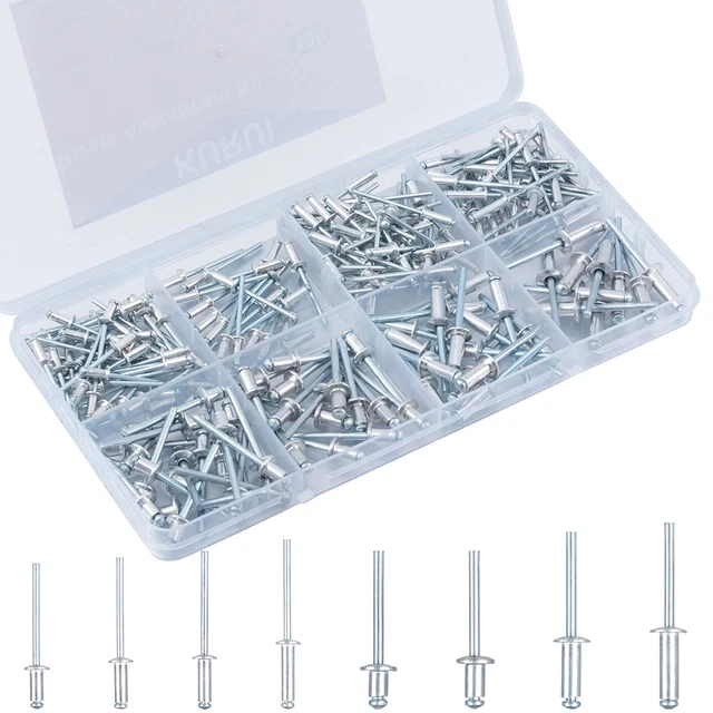 Pop Rivets Assortment Kit, 190Pcs Aluminum Rivets Set in 8 Sizes 1/8*1/4", 1/8*5