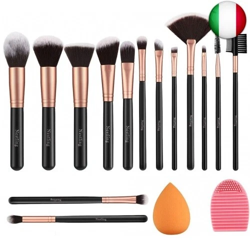 AMMIY Pennelli Make Up Oro Rosa 14 pezzi, set di pennelli trucco, Pennelli