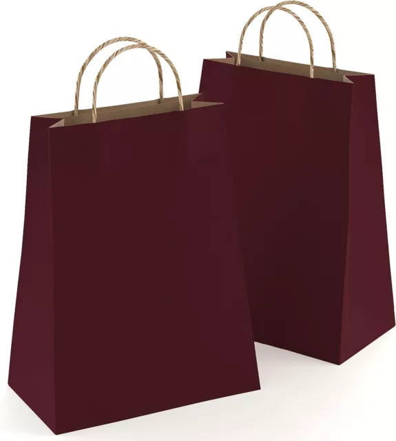 Pack of 25 Dark Wine Kraft Paper Bags with Handles 8 x 4.75 x 10.5 Inch