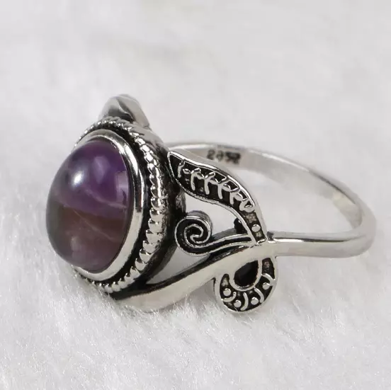 AMETHYST CABOCHON RING Vintage Style Sterling Silver 925 Oval Gemstone ...