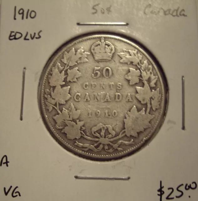 A Canada Edward VII 1910 EL Silver Fifty Cents - VG