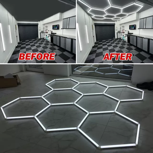 28HEX Hexagon LED Lighting Detailing Garage Workshop Retail Car Showroom Custom