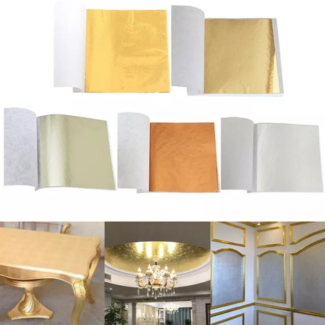 100 Sheets Gold Foil Leaf Gilding Handicrafts Craft Paper Decoration ToolJ~m'