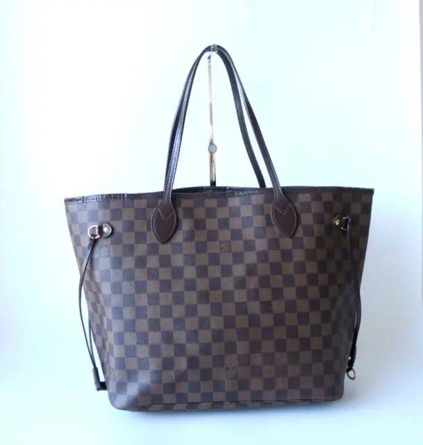 Authentic Louis Vuitton Damier Ebene Neverfull MM Brown Tote Bag Handbag #19820