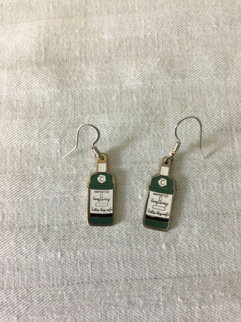Tanqueray Silver Enamel Gin Bottle Pierced Drop Earrings