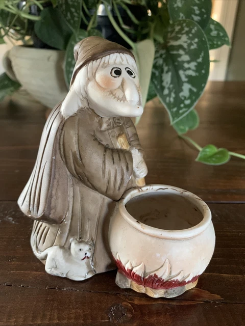 Vintage Halloween Witch Spooky Votive Tea Light Candle Holder Cauldron  Cat