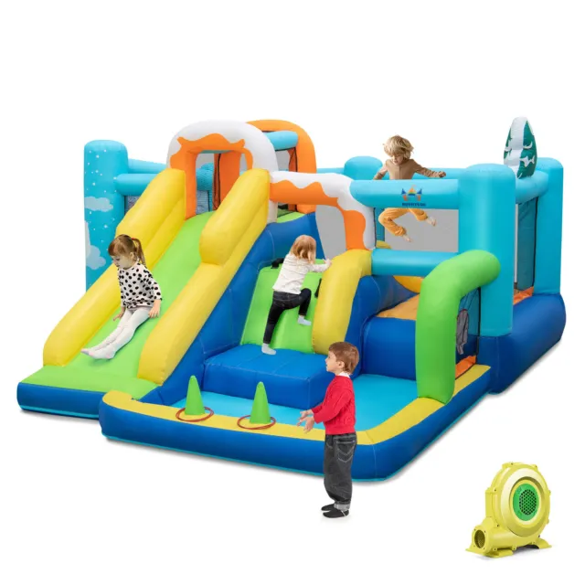 Inflatable Water Park 7-in-1 Water Slide Jumping Castle w/Double Climbing Walls