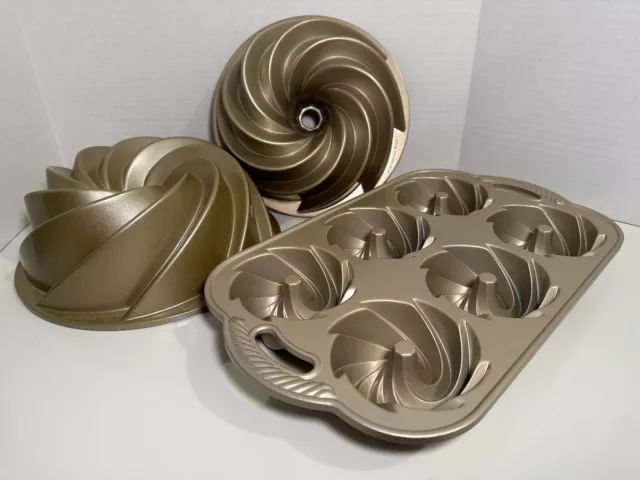 Nordic Ware Heritage Bundt Baking Pans 10cup 6cup Bundlette Cast Alum Gold Color