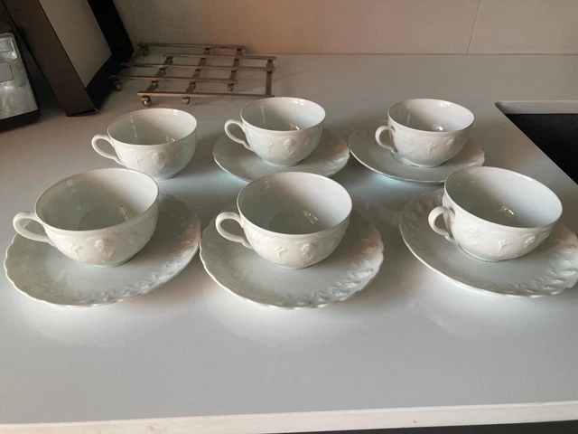Lot Tasses Café Thé Porcelaine Très Fine Blanche Limoges Fleurs  Sur Épaisseur