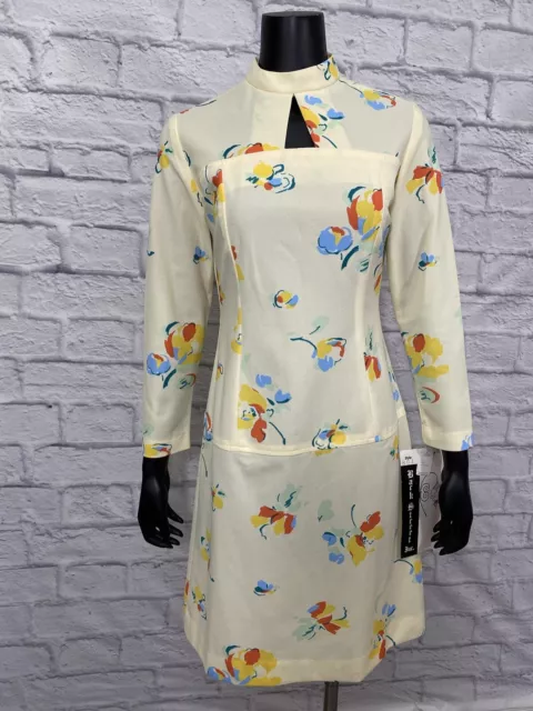 Back Street Floral Keyhole Dress Deadstock NWT M Polyester 70s Long Sleeve