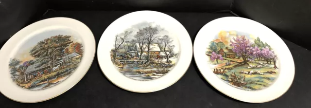 Vintage Pickard China Hand Decorated 11” Collector Plates Currier & Ives Lot (3)